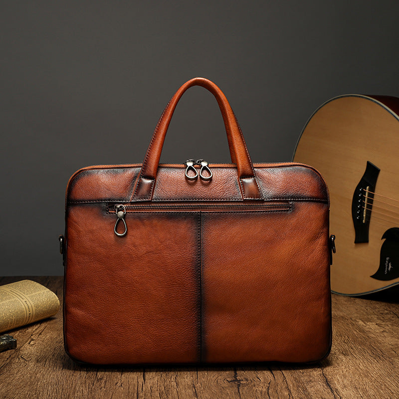 Mens Vintage Leather Buiness Briefcase Shoulder Cross Body Bag  Large Volumn 2800