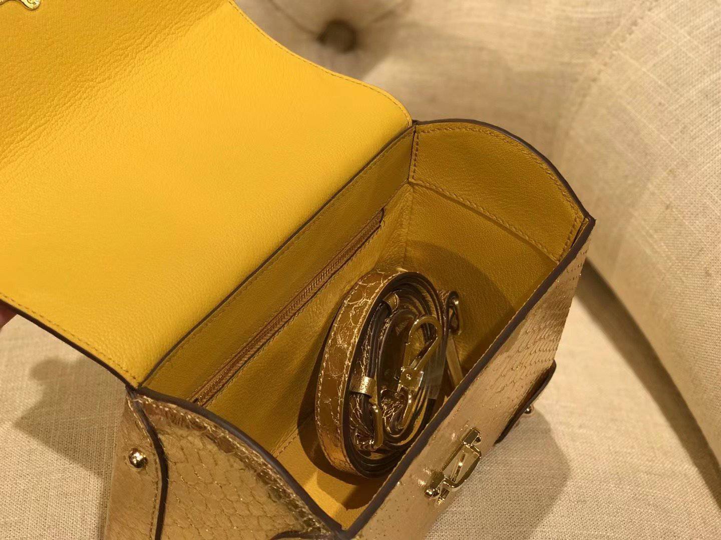 Mini Python Leather Rivet Top Handle Cross Body Bags Gold