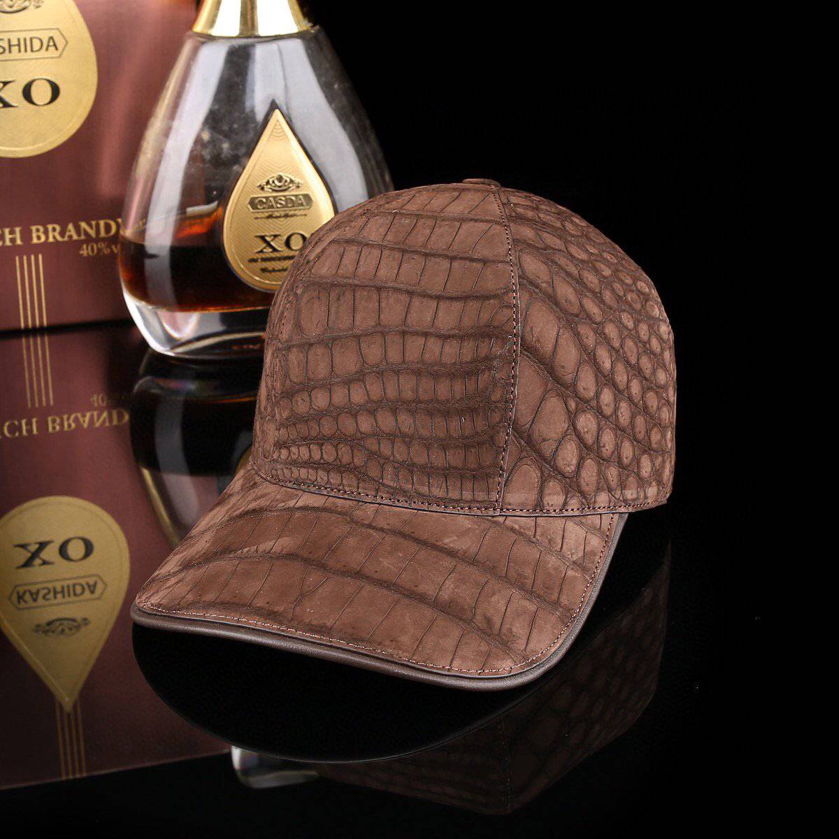 Nile Nubuck Crocodile Skin Leather Baseball Cap