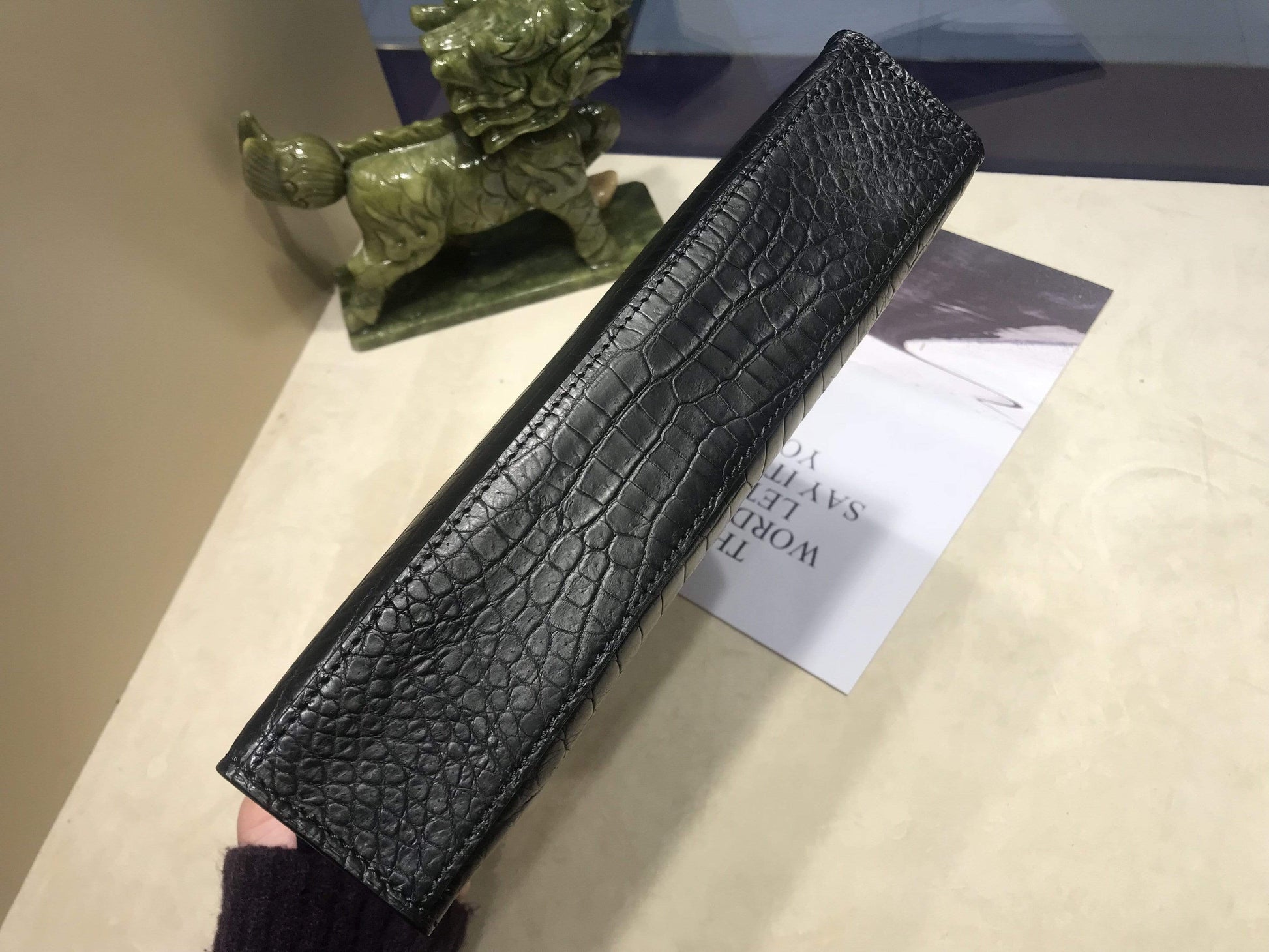 Preorder Men's Clutch Bag, Crocodile Belly  Leather Clutches ,pouch,Leather Zip pouch Bags