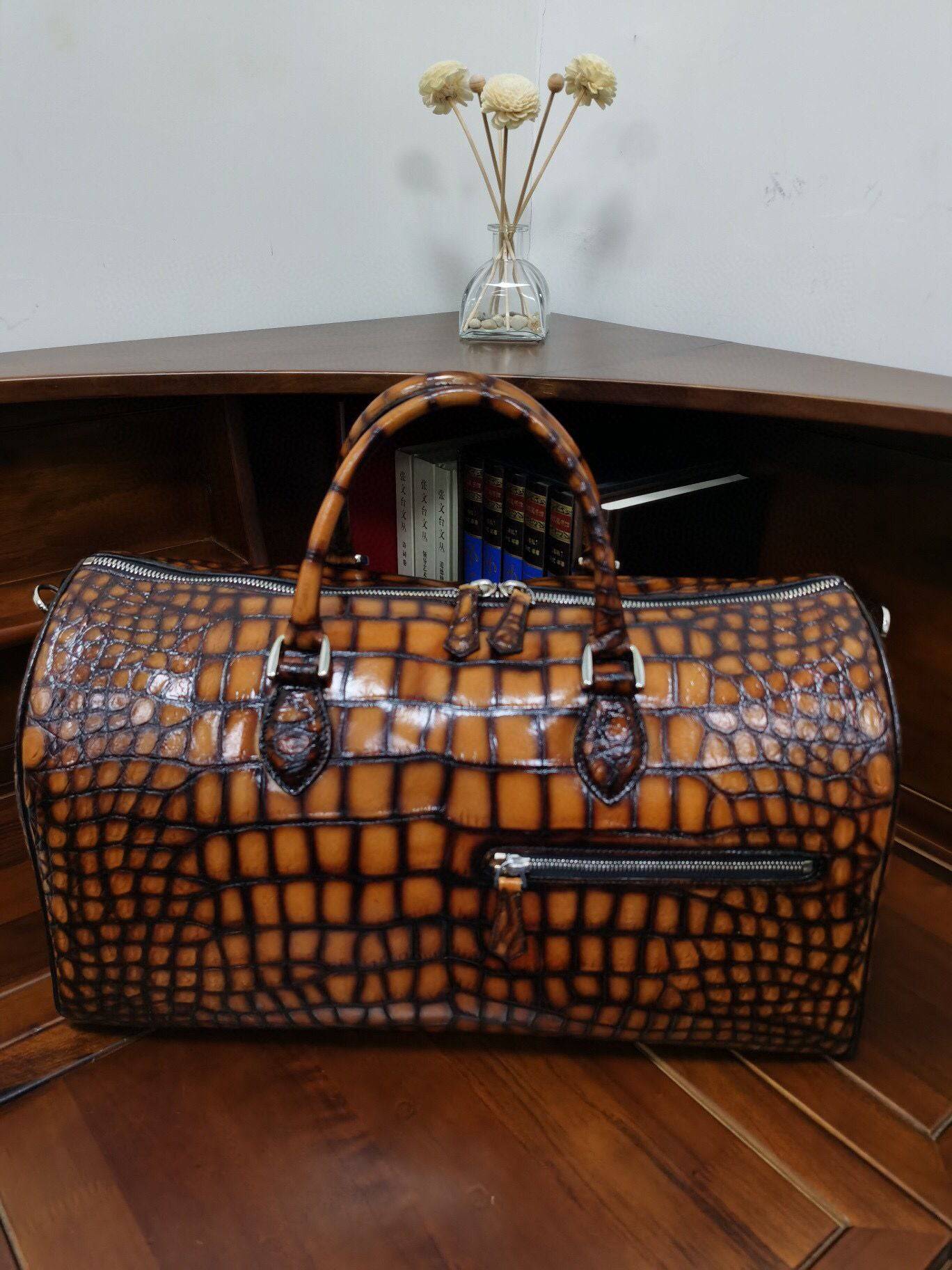 Preorder Men's Vintage Crocodile Leather Travel Duffel Holdall Bag