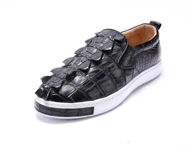 Preorder Mens Crocodile Bone Leather Driving Shoes Slip on Flats Walking Shoes Black