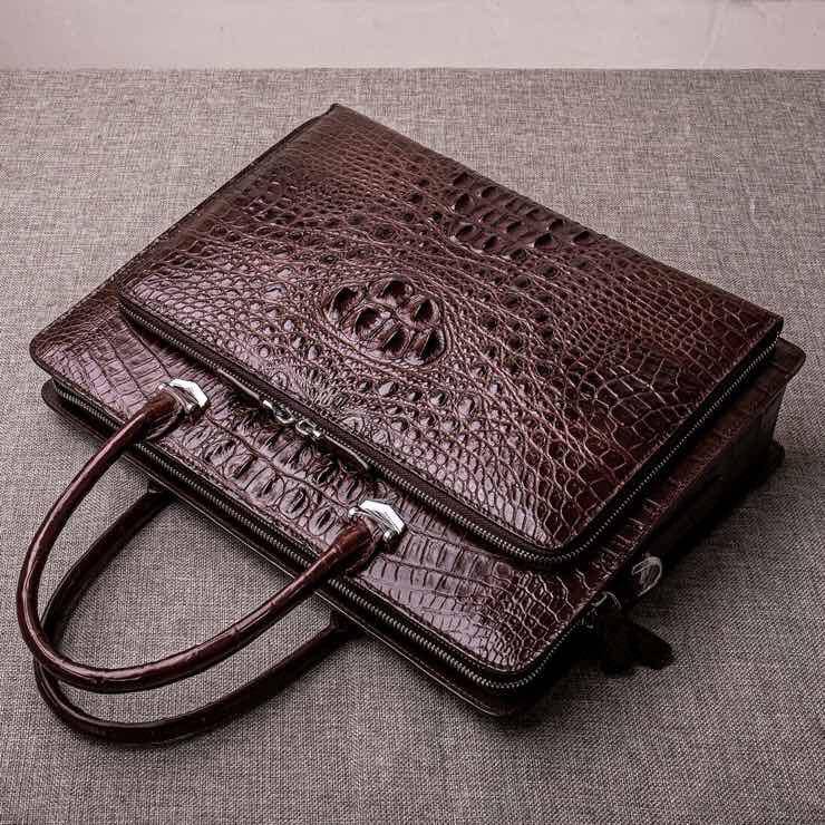 Preorder Mens Crocodile Leather Briefcase Laptop Computer Handbag Brown