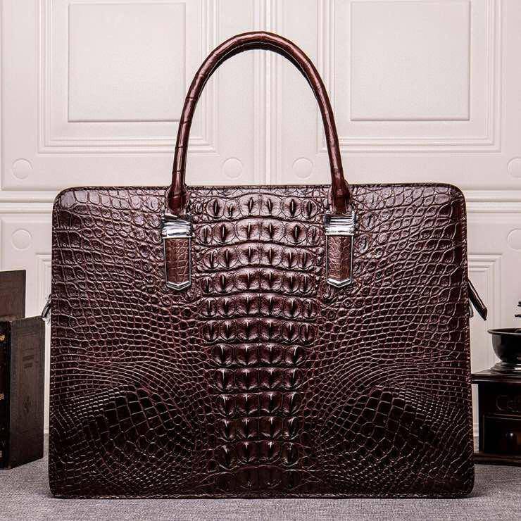 Preorder Mens Crocodile Leather Briefcase Laptop Computer Handbag Brown