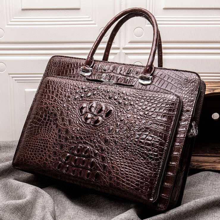 Preorder Mens Crocodile Leather Briefcase Laptop Computer Handbag Brown
