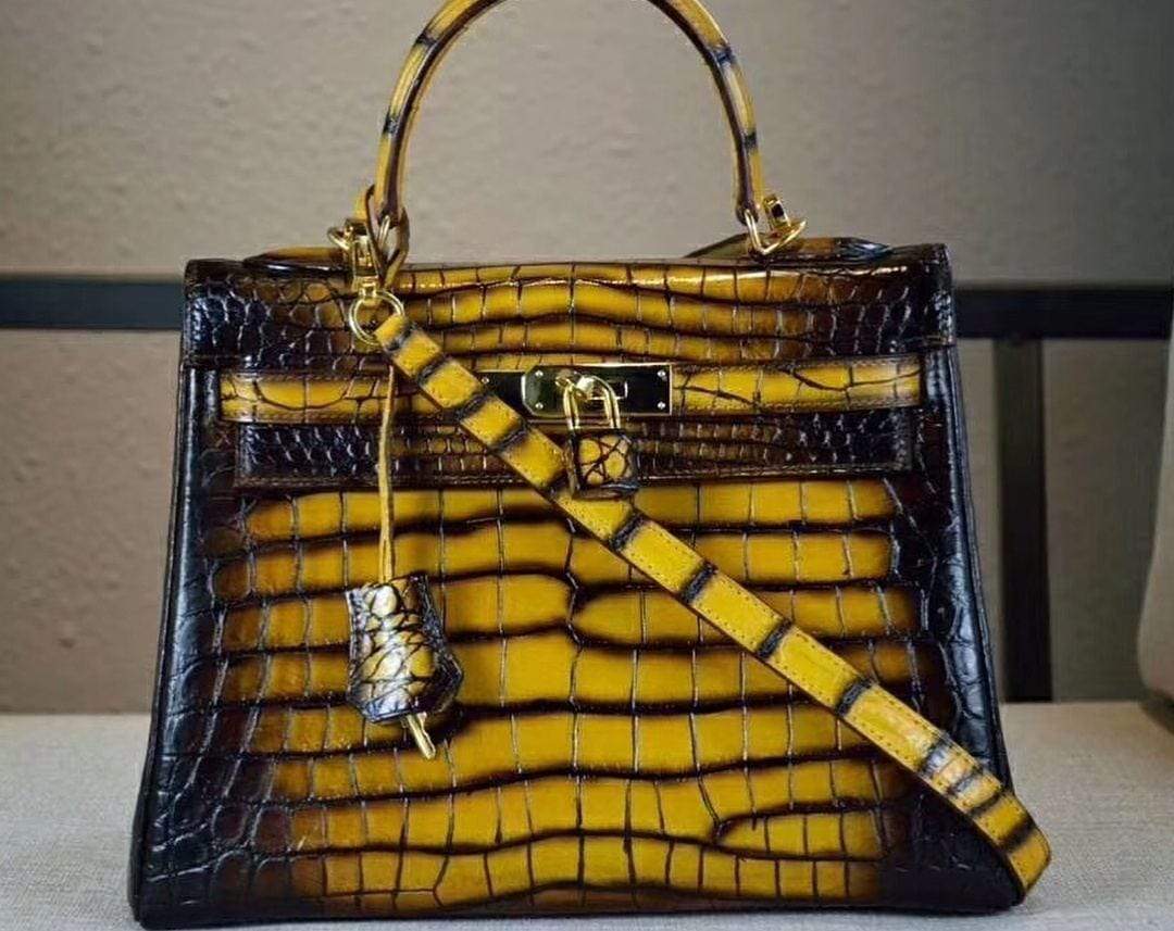 Preorder Mens FULL  Vintage  Crocodile Belly Leather  Weekender Travel Bag