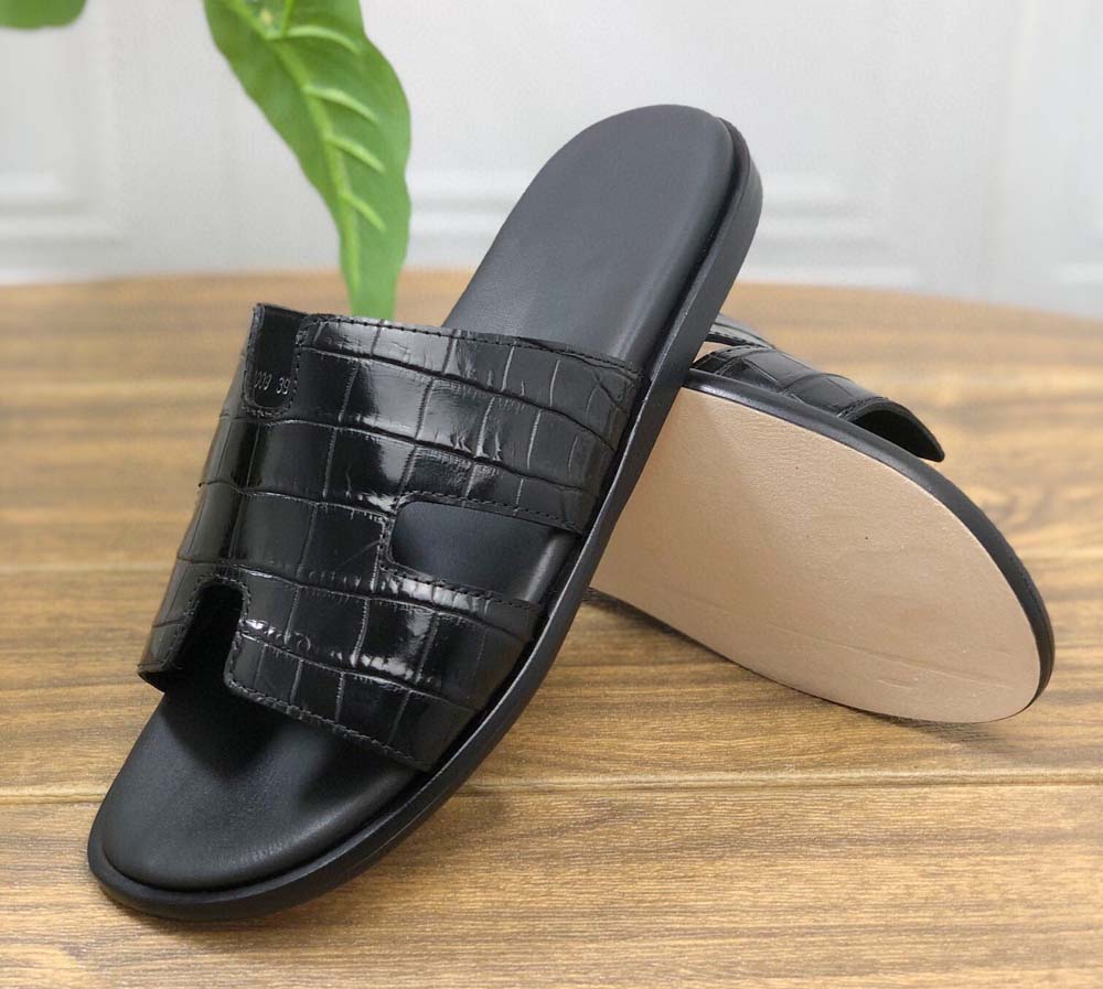 Preorder Vintage Grey Genuine Crocodile Belly Leather Mens Slipper