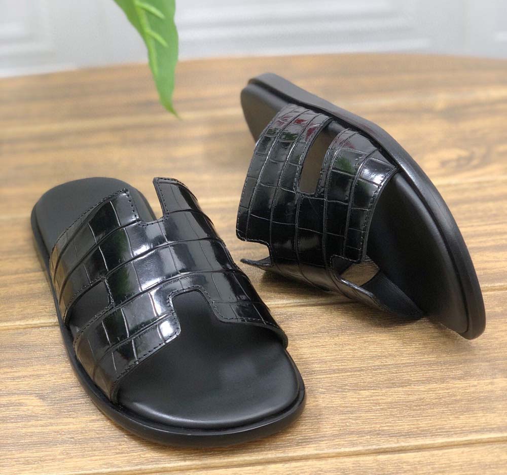 Preorder Vintage Grey Genuine Crocodile Belly Leather Mens Slipper