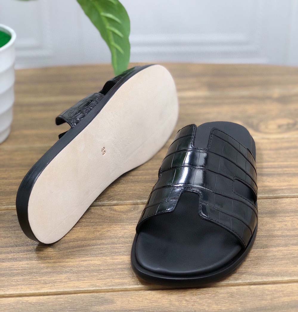 Preorder Vintage Grey Genuine Crocodile Belly Leather Mens Slipper