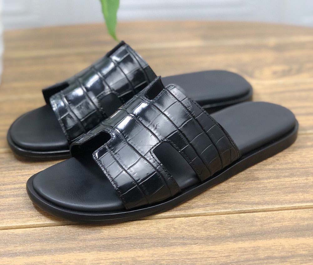 Preorder Vintage Grey Genuine Crocodile Belly Leather Mens Slipper