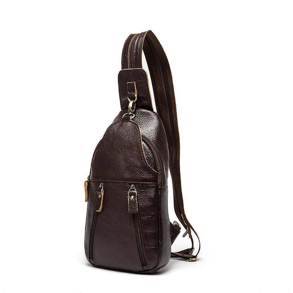 Rossie Viren Men Genuine Leather Business Casual Chest Bags Sling Shoulder Crossbody Bag