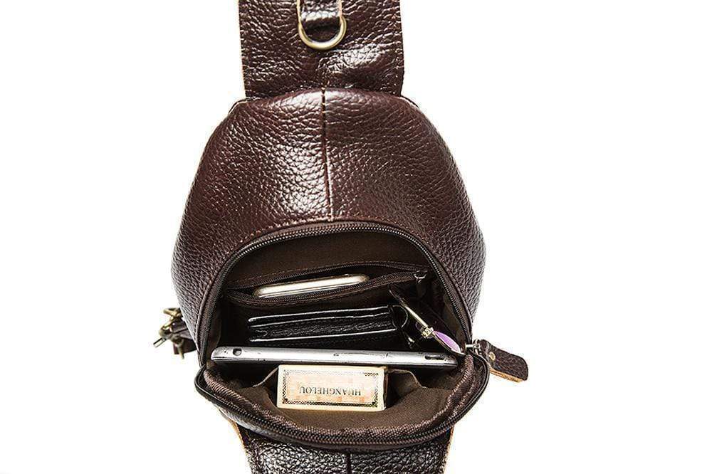 Rossie Viren Men Genuine Leather Business Casual Chest Bags Sling Shoulder Crossbody Bag