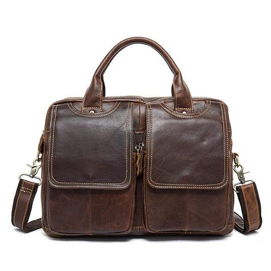 Rossie Viren Men's Briefcase Leather Laptop Bag 14'' Genuine Leather Men Messenger Shoulder Bags Men's Crossbody Handbag