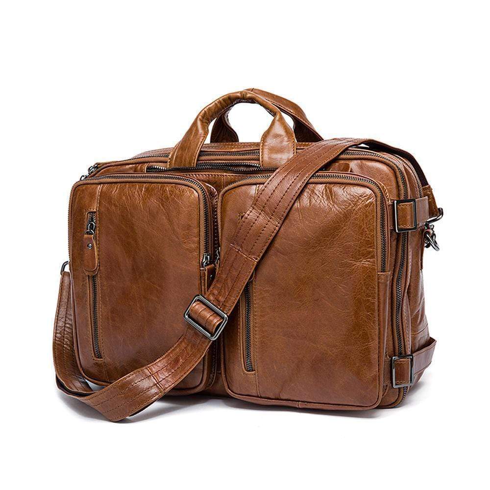 Rossie Viren Men's Dual Large Capacity Vintage Leather Briefcase