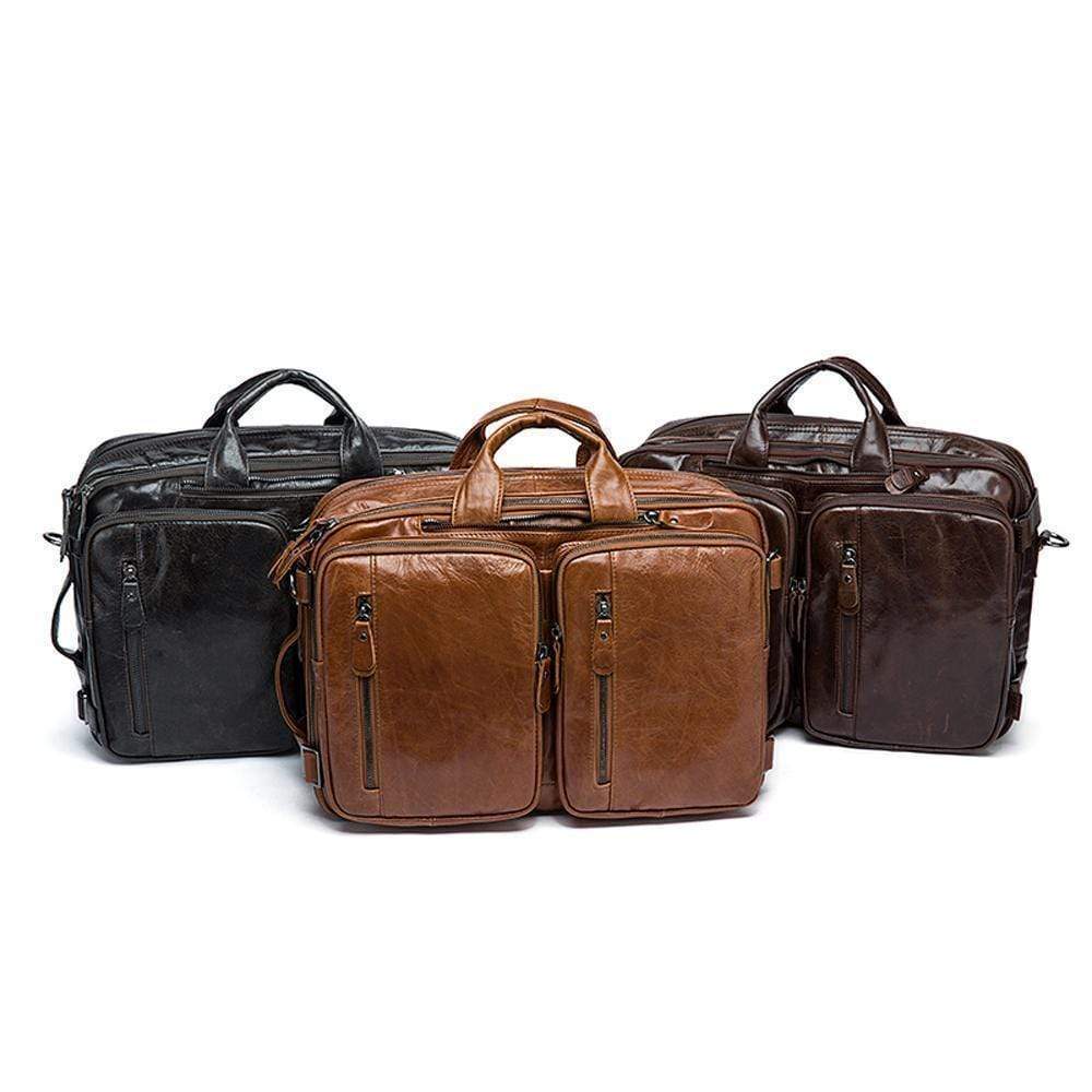 Rossie Viren Men's Dual Large Capacity Vintage Leather Briefcase