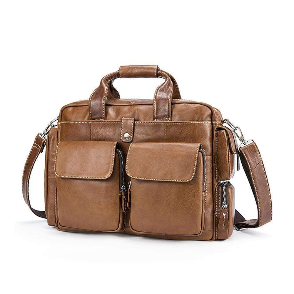 Rossie Viren Men's Large Handmade Vintage Leather Briefcase Messenger Shoulder Bag