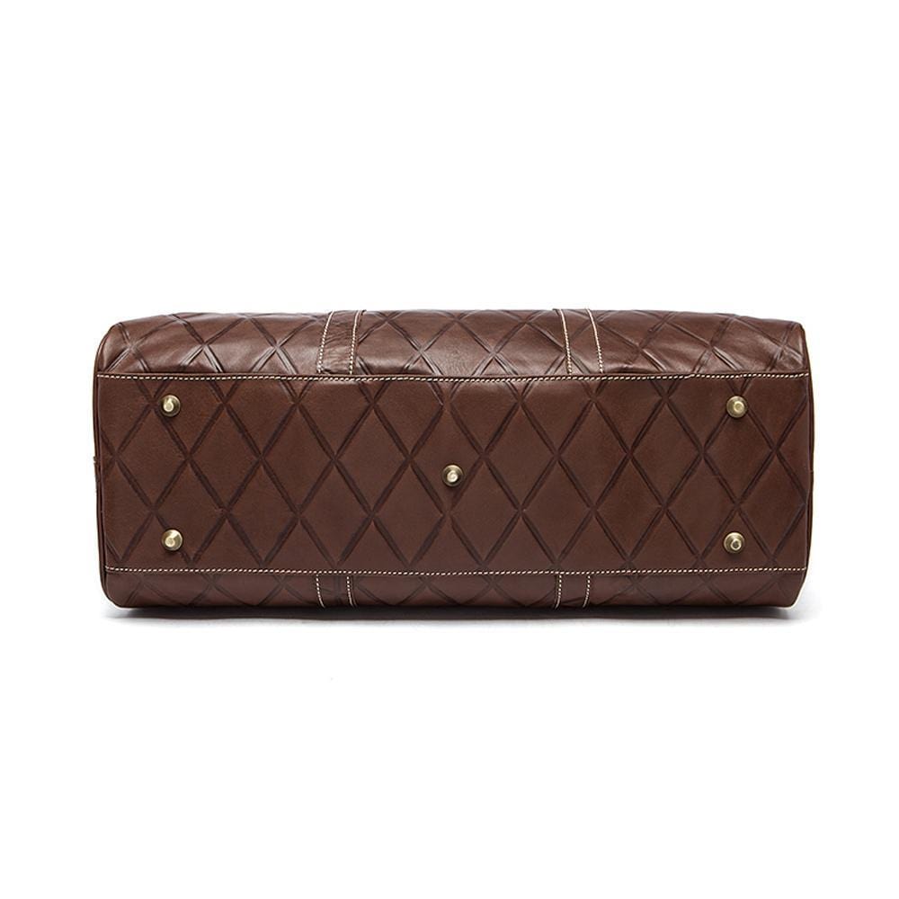 Rossie Viren  Men's Quilted Large Capacity  Leather Duffel Carryall Travel  Bag