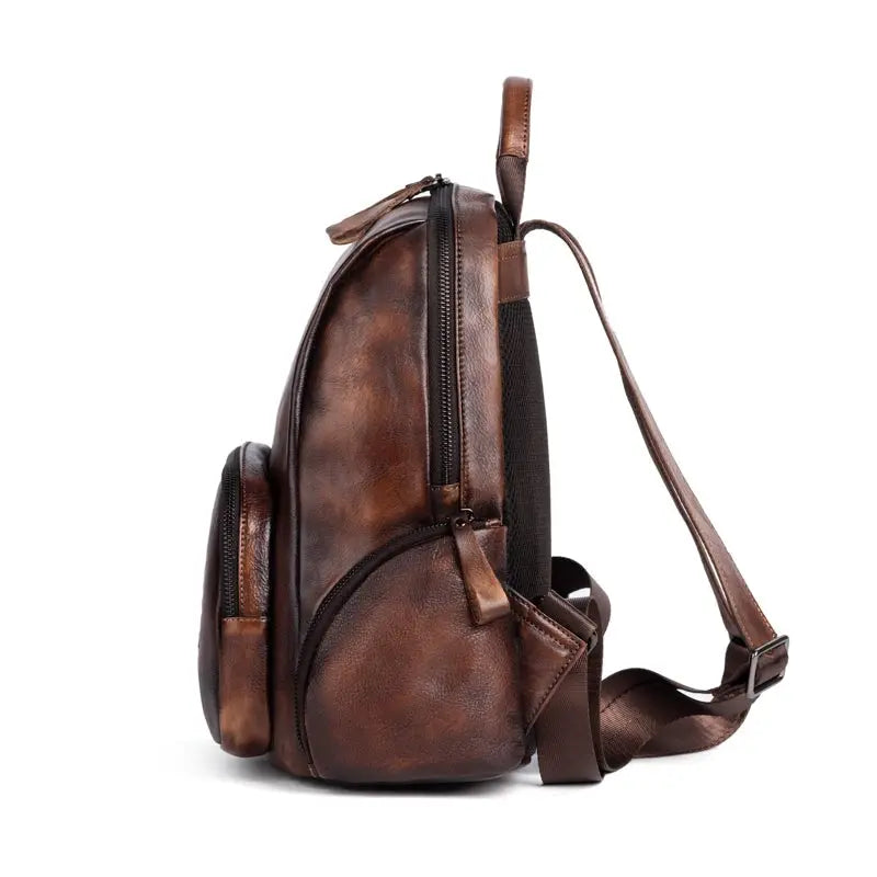 Rossie Viren Women's Retro Genuine Leather Large Backpack, Leather Rucksack, Leather Knapsack ,Office Bag,Travel Backpack