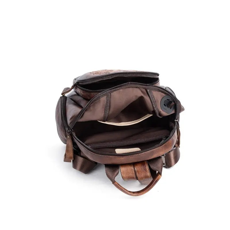 Rossie Viren Women's Retro Genuine Leather Large Backpack, Leather Rucksack, Leather Knapsack ,Office Bag,Travel Backpack