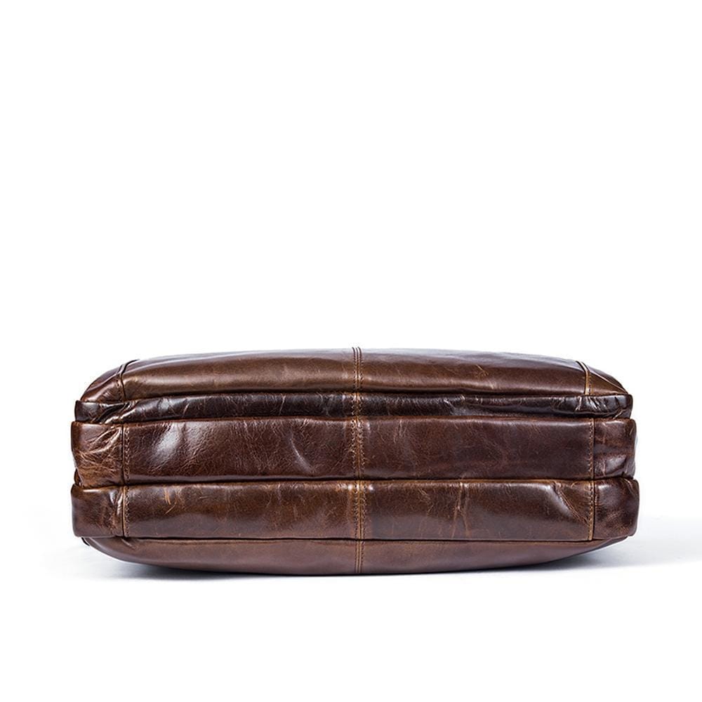 Rossie Viren Vintage Leather Expandable 14"Laptop Business Briefcase Carryall,Brown