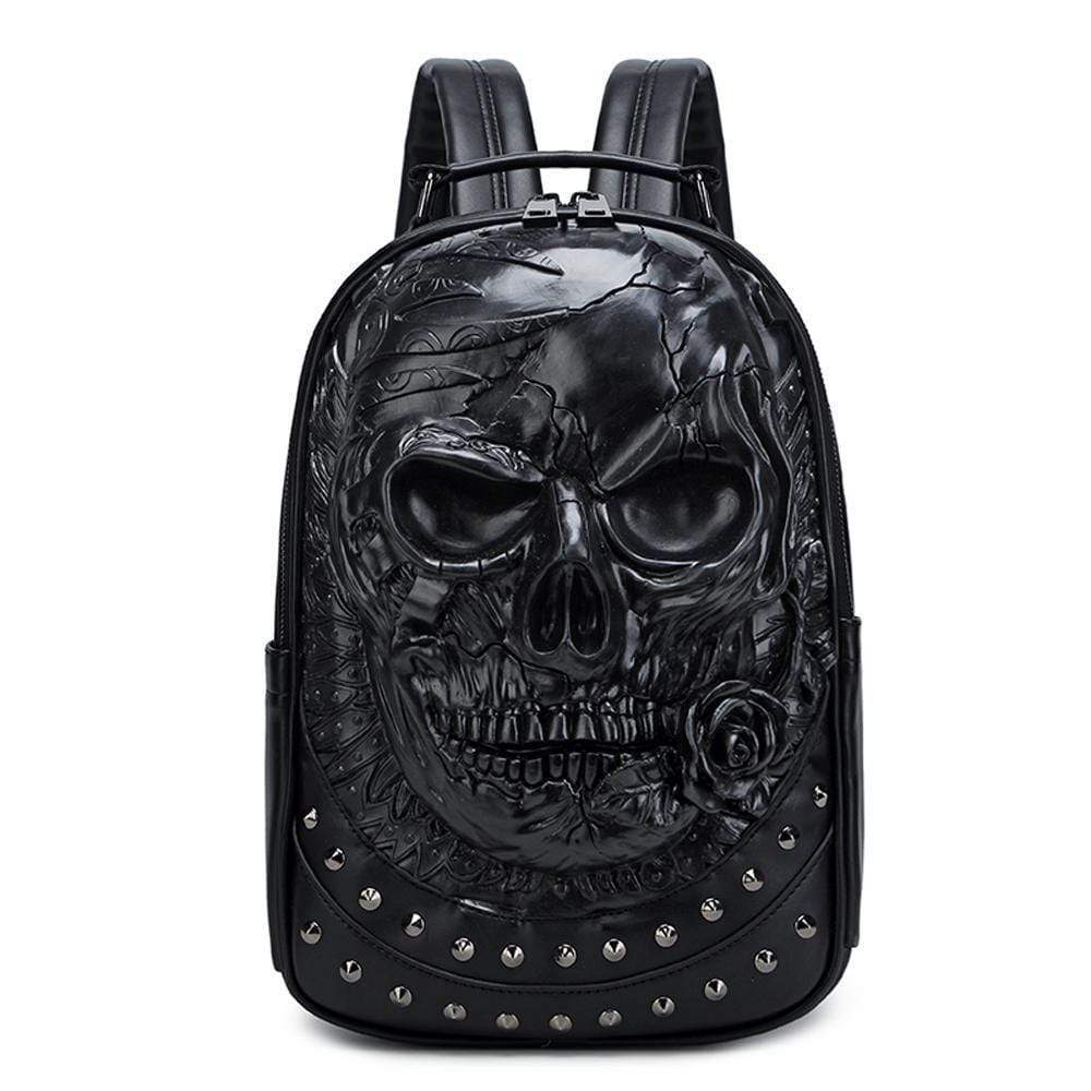 3D Backpack ,Studded Halloween 3D Skull With Rose Rucksacks Travel Bags