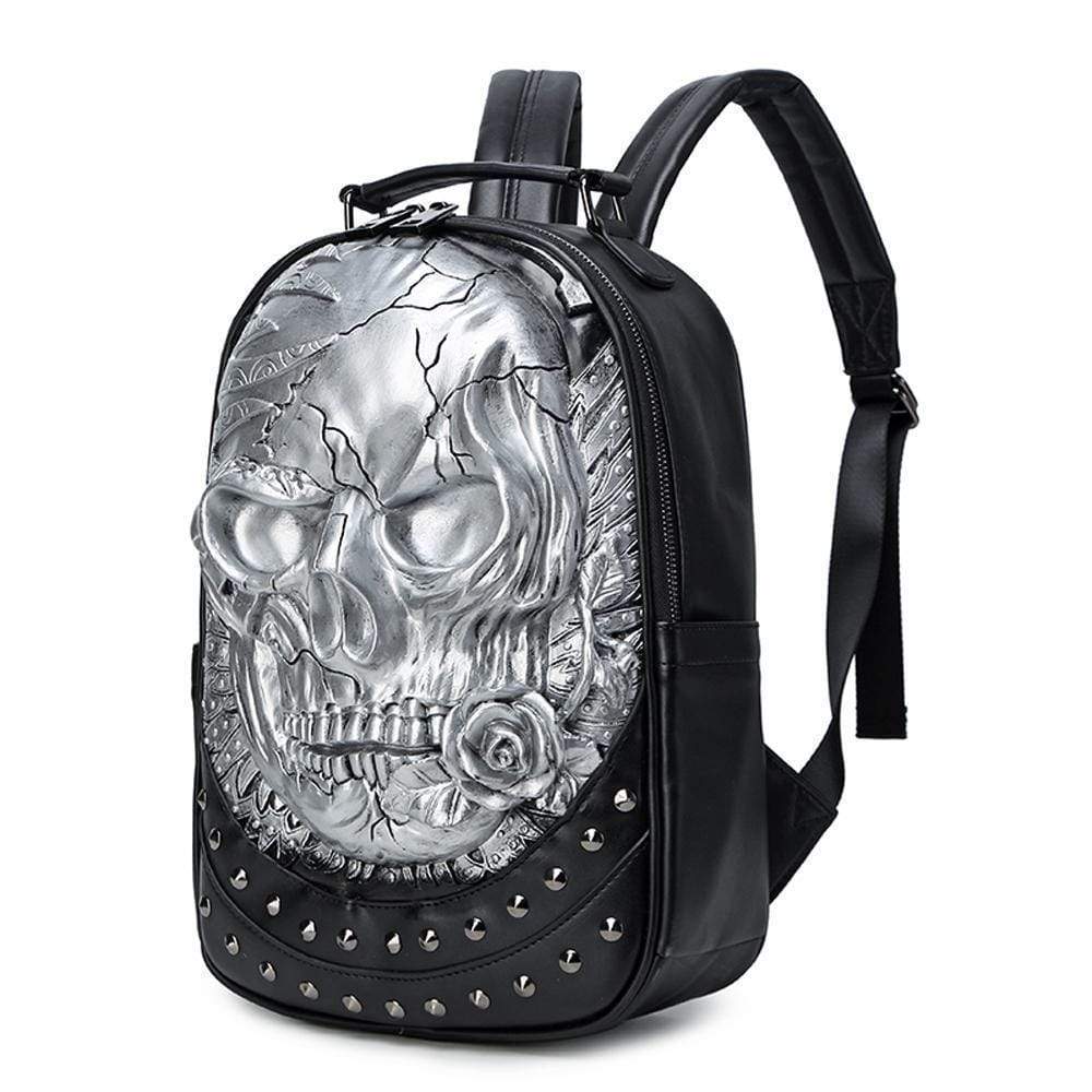 3D Backpack ,Studded Halloween 3D Skull With Rose Rucksacks Travel Bags