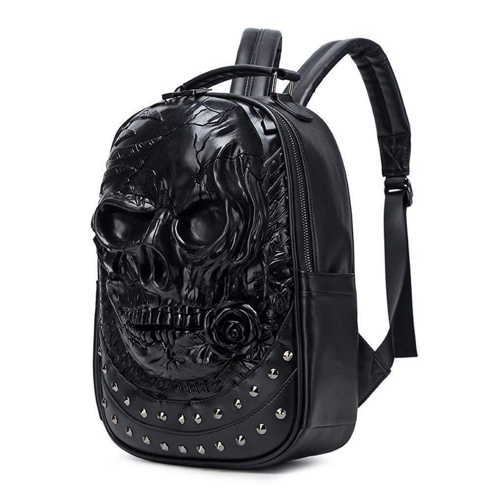 3D Backpack ,Studded Halloween 3D Skull With Rose Rucksacks Travel Bags
