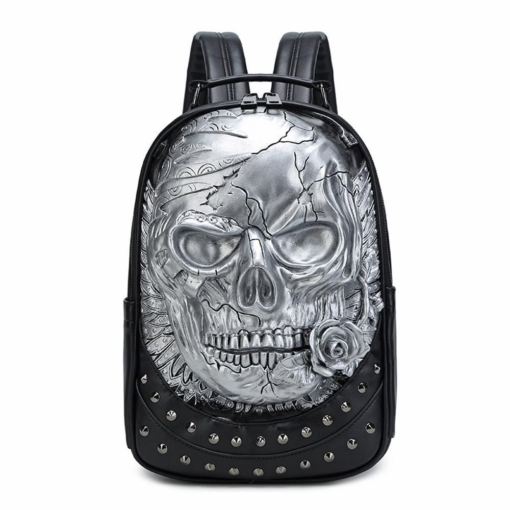 3D Backpack ,Studded Halloween 3D Skull With Rose Rucksacks Travel Bags
