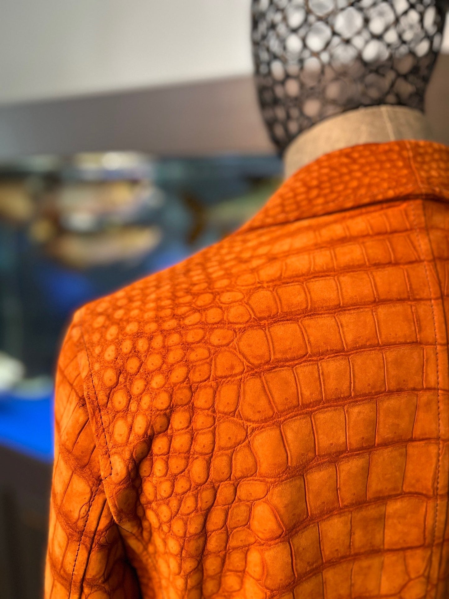 Stylish Orange Nubuck Crocodile Leather Suite Blazer