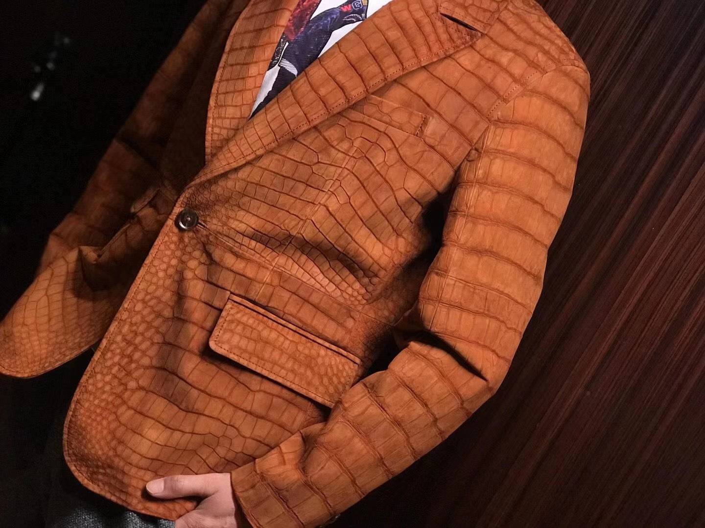 Stylish Orange Nubuck Crocodile Leather Suite Blazer