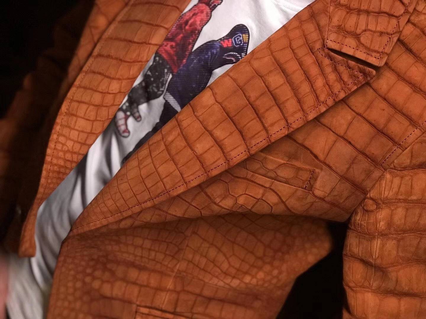 Stylish Orange Nubuck Crocodile Leather Suite Blazer