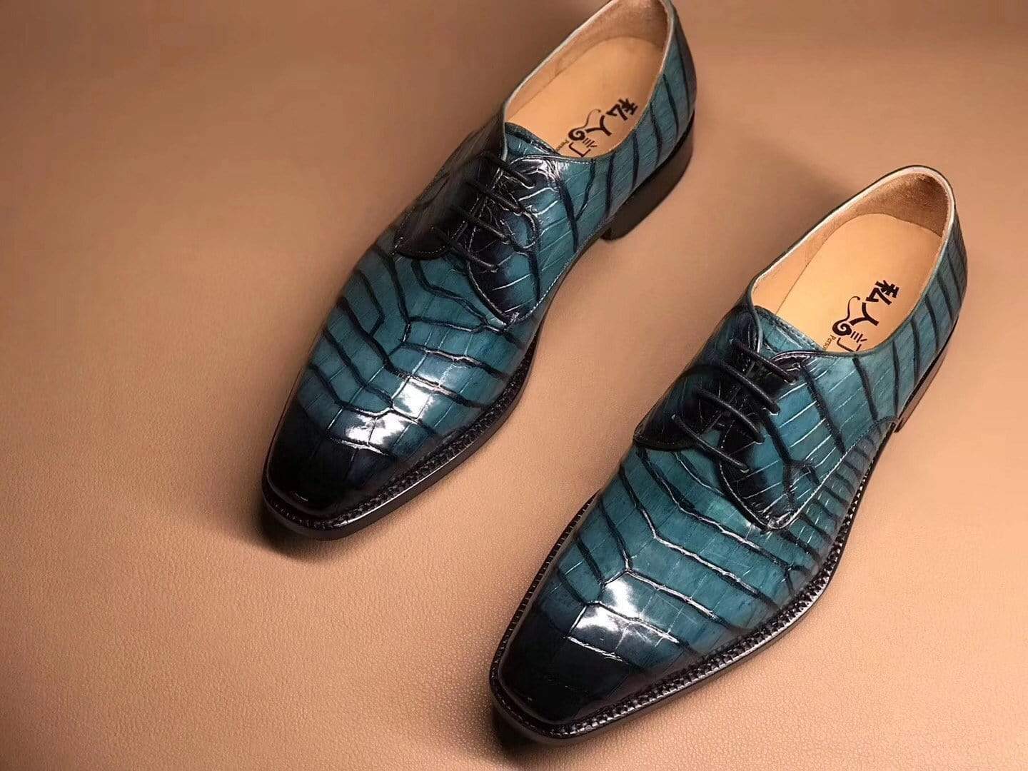 Crocodile Shoes Turquoise Green Crocodile Leather Lace Up Shoes