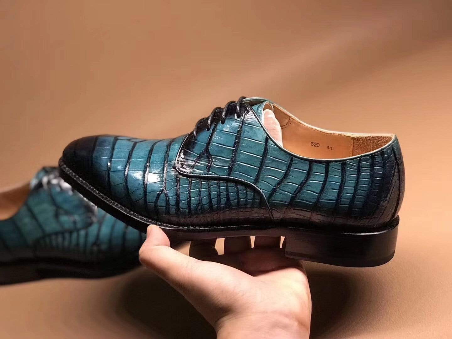 Crocodile Shoes Turquoise Green Crocodile Leather Lace Up Shoes