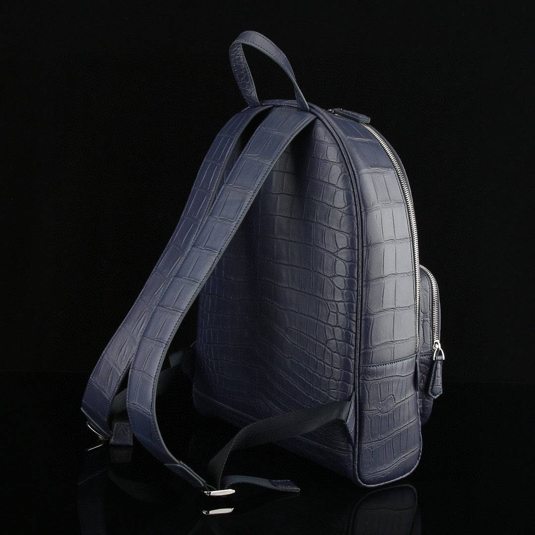 Unisex  Genuine Crocodile Leather Backpack Dark Blue