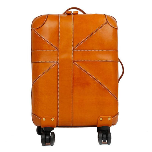 Unisex Genuine Vintage Vegetable Tanned Leather Carry On Business Trolley Bag Rotate Universal Wheel 20 Inch Travelling Luggage Bag