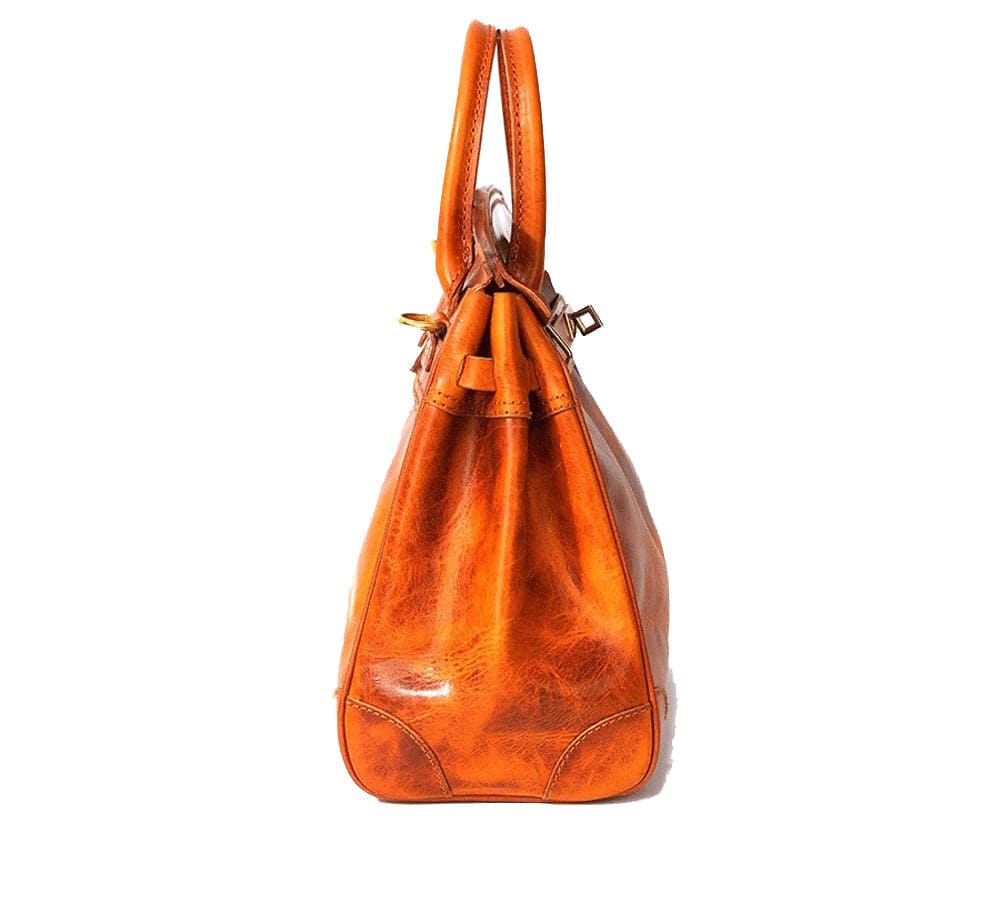 Rossie Viren Women's Unisex Large Vintage Vegetable Tanned Leather Padlock Tote Bag