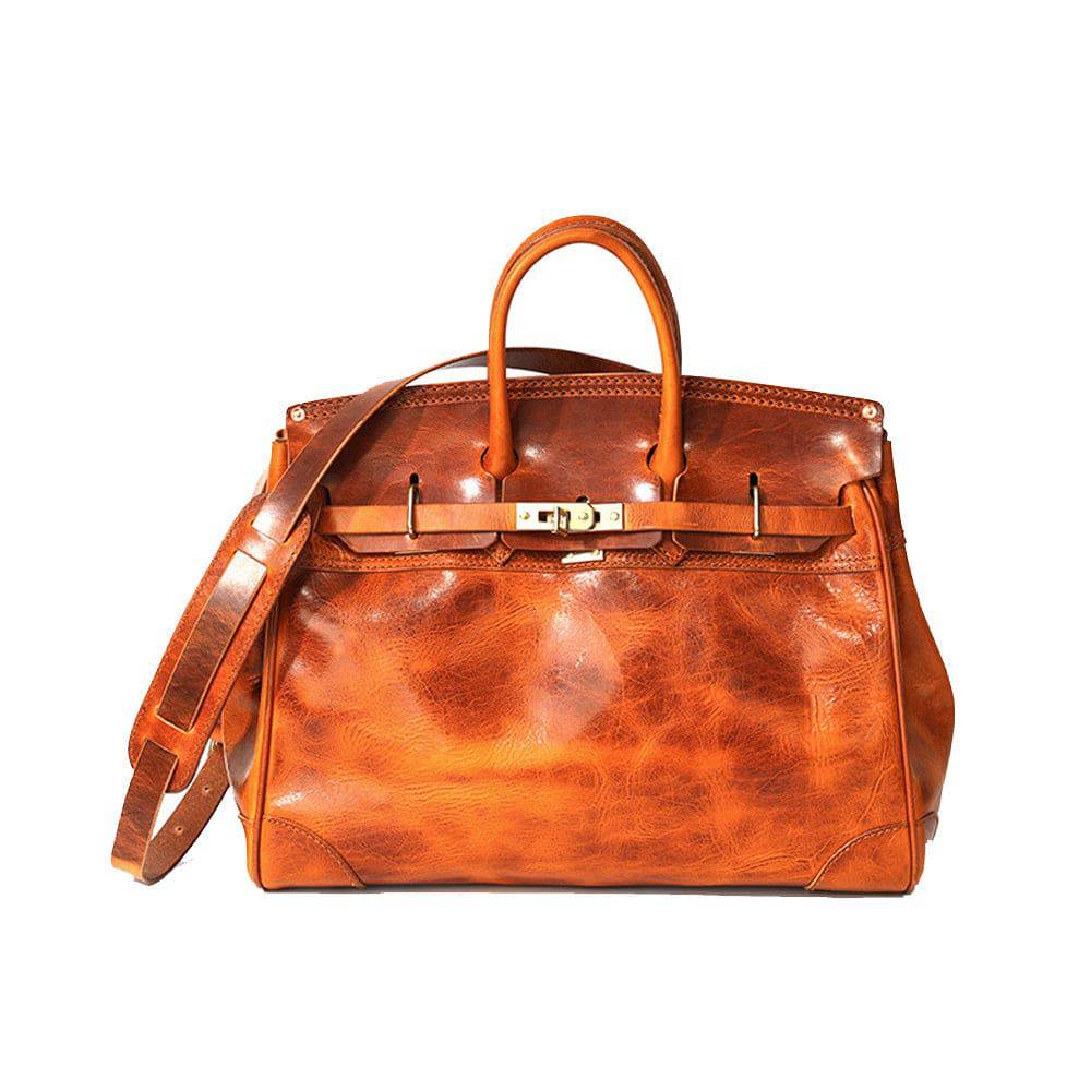 Rossie Viren Women's Unisex Large Vintage Vegetable Tanned Leather Padlock Tote Bag