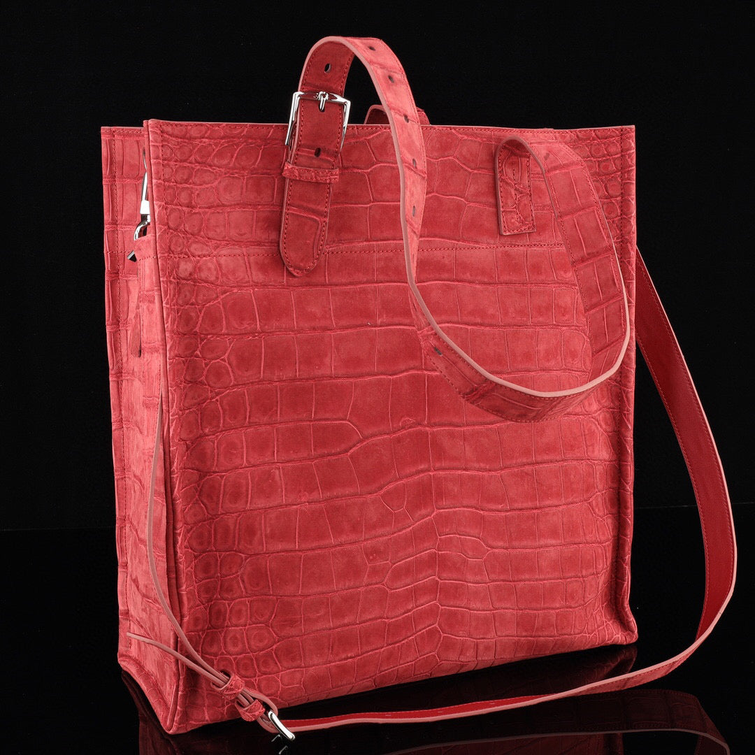 Unisex Nubuck Genuine Crocodile Skin Leather Large Shopper Tote Bag