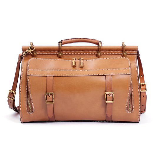 Unisex Vintage Genuine Vegetable- Tanned Leather Medium Weekender Duffle Gym Travel Bag For Men & Women With a Luggage Sleeve