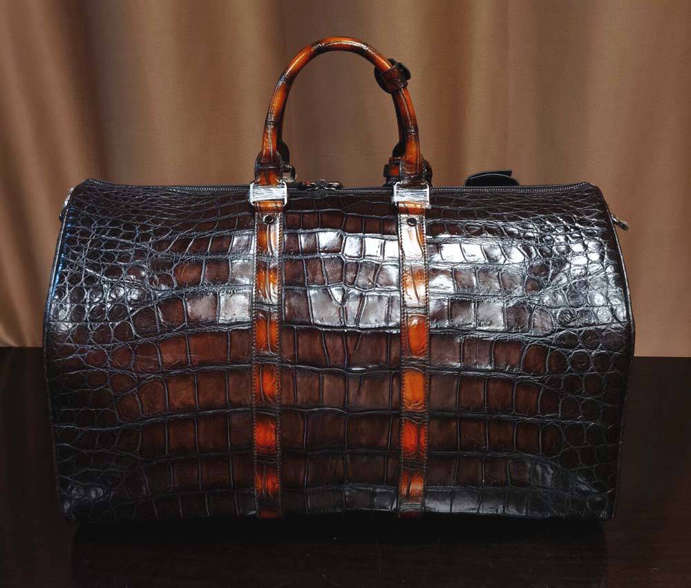 Vintage Brown Genuine Crocodile Leather Large Duffel Bag