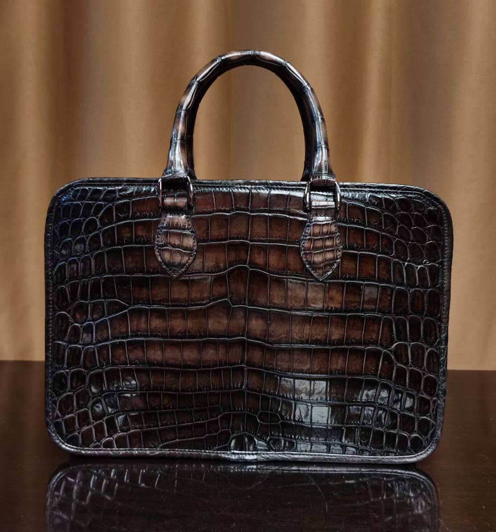 Vintage Crocodile Briefcase, Vintage Genuine Crocodile Skin Leather Business Laptop Bag