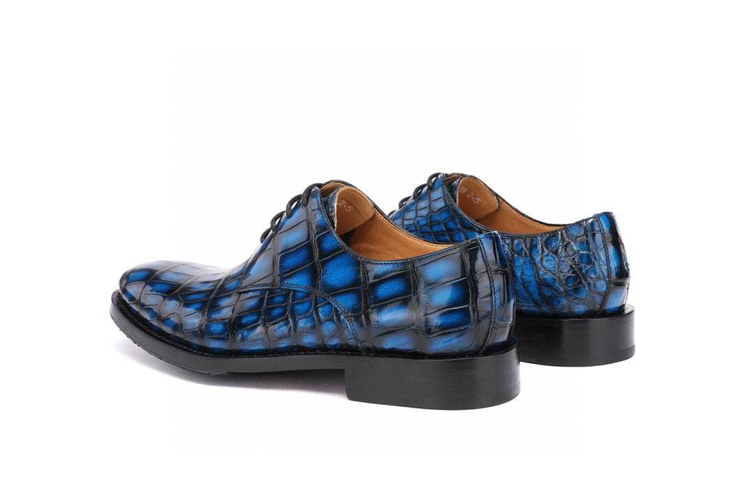 Crocodile Shoes Vintage Crocodile Leather Cap Toe Lace Up Dress Shoes