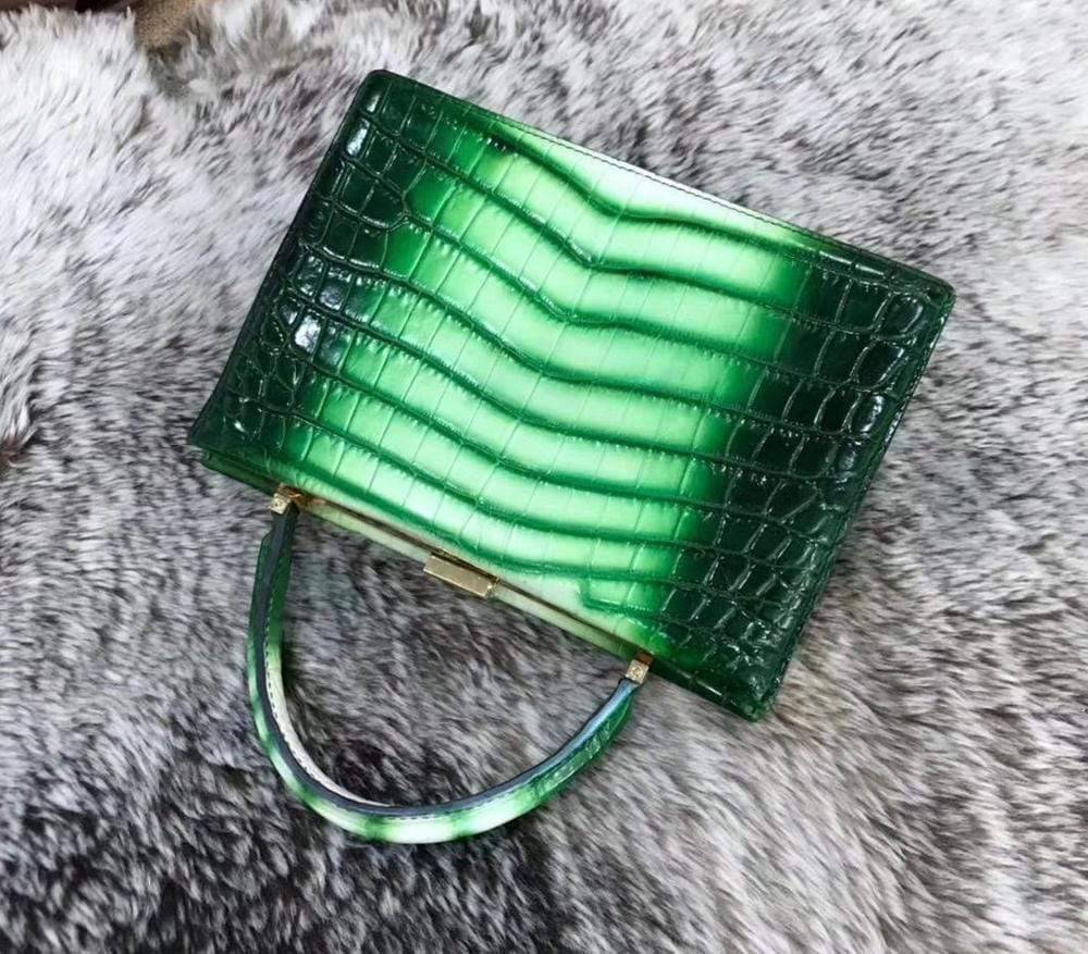 Vintage Crocodile Leather Evening Purse Top Handle Clutch Bag