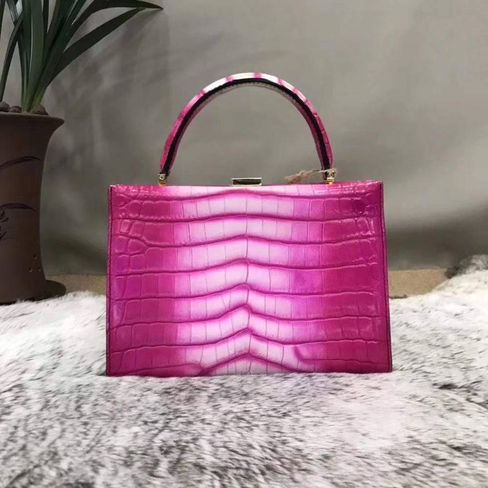 Vintage Crocodile Leather Evening Purse Top Handle Clutch Bag