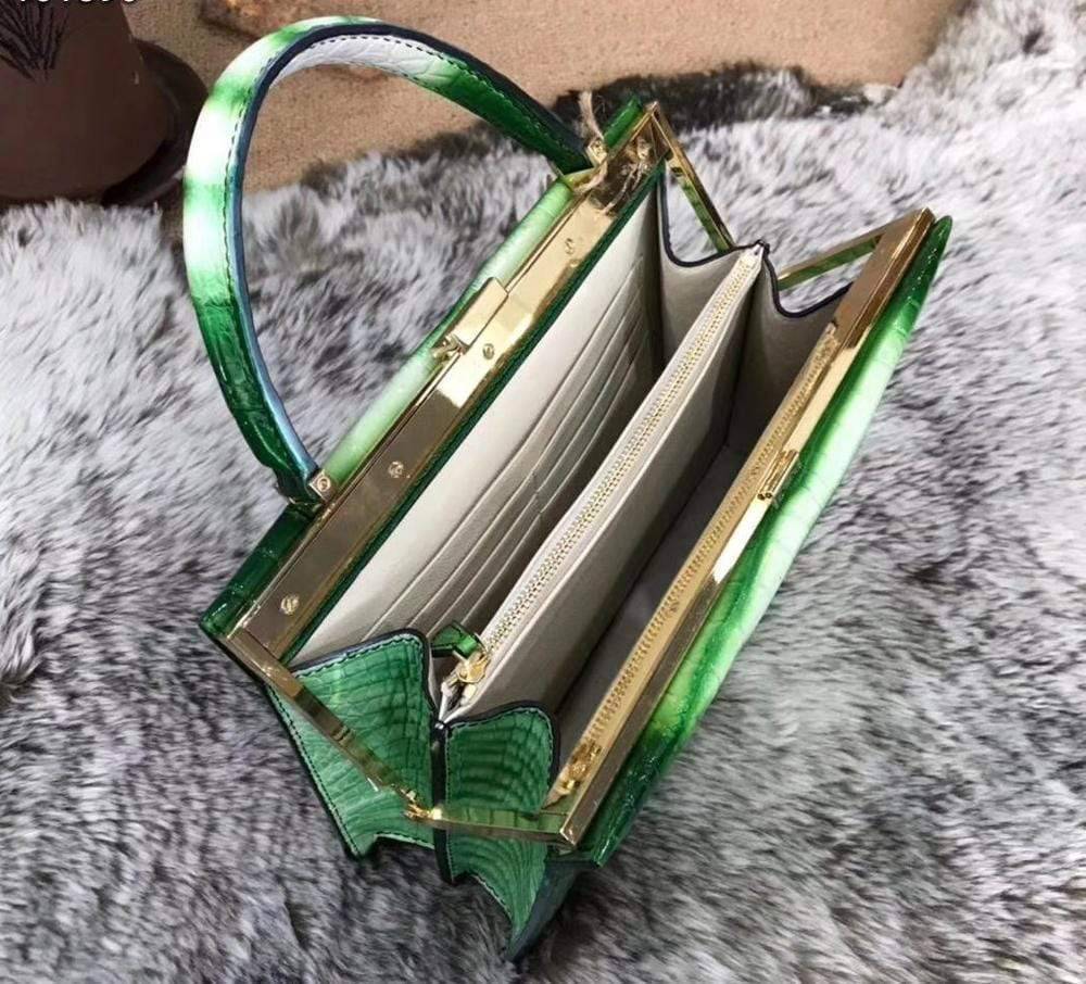 Vintage Crocodile Leather Evening Purse Top Handle Clutch Bag