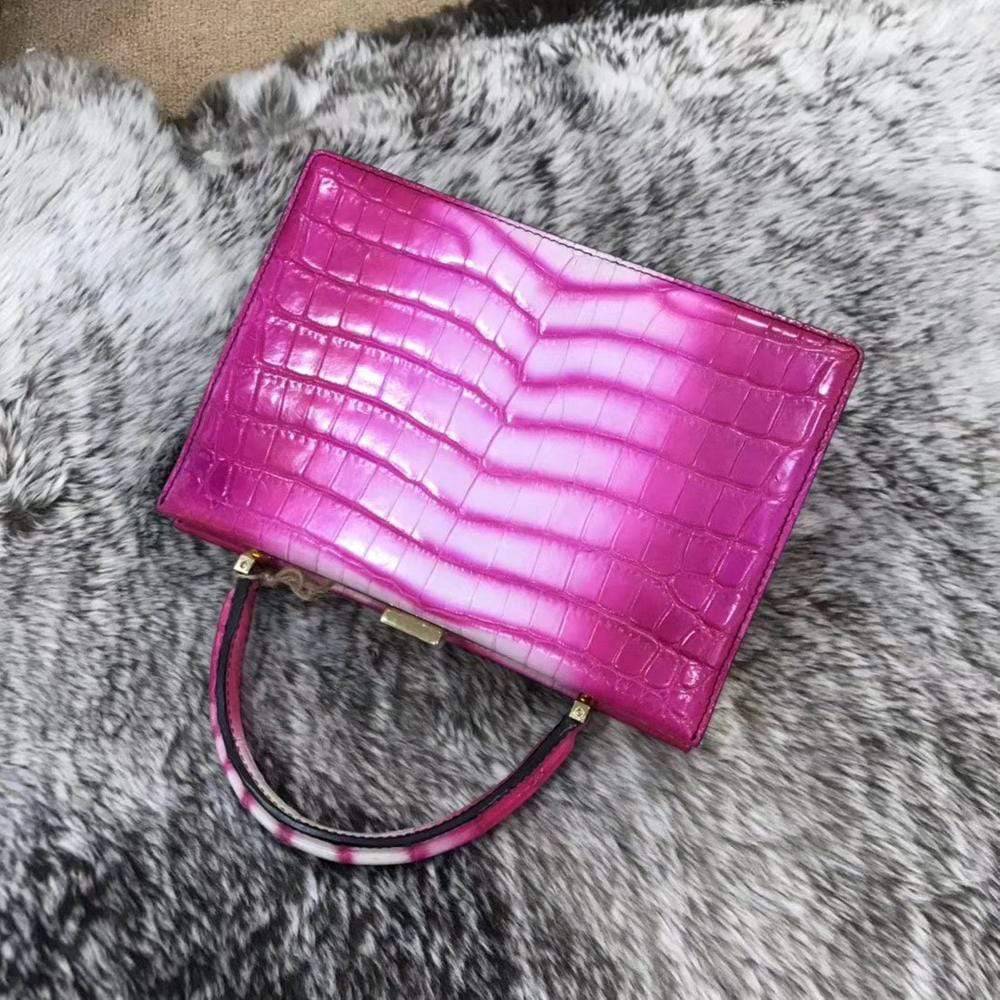 Vintage Crocodile Leather Evening Purse Top Handle Clutch Bag