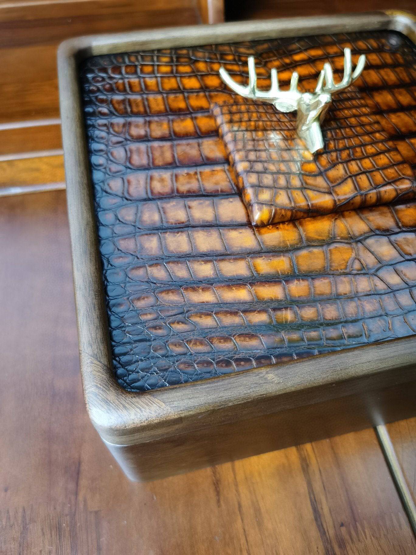 Vintage Crocodile Leather Teas Storage Case