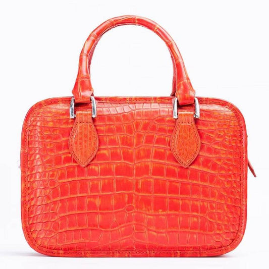 Crocodile Leather Small Top Handle Tote Bag Orange
