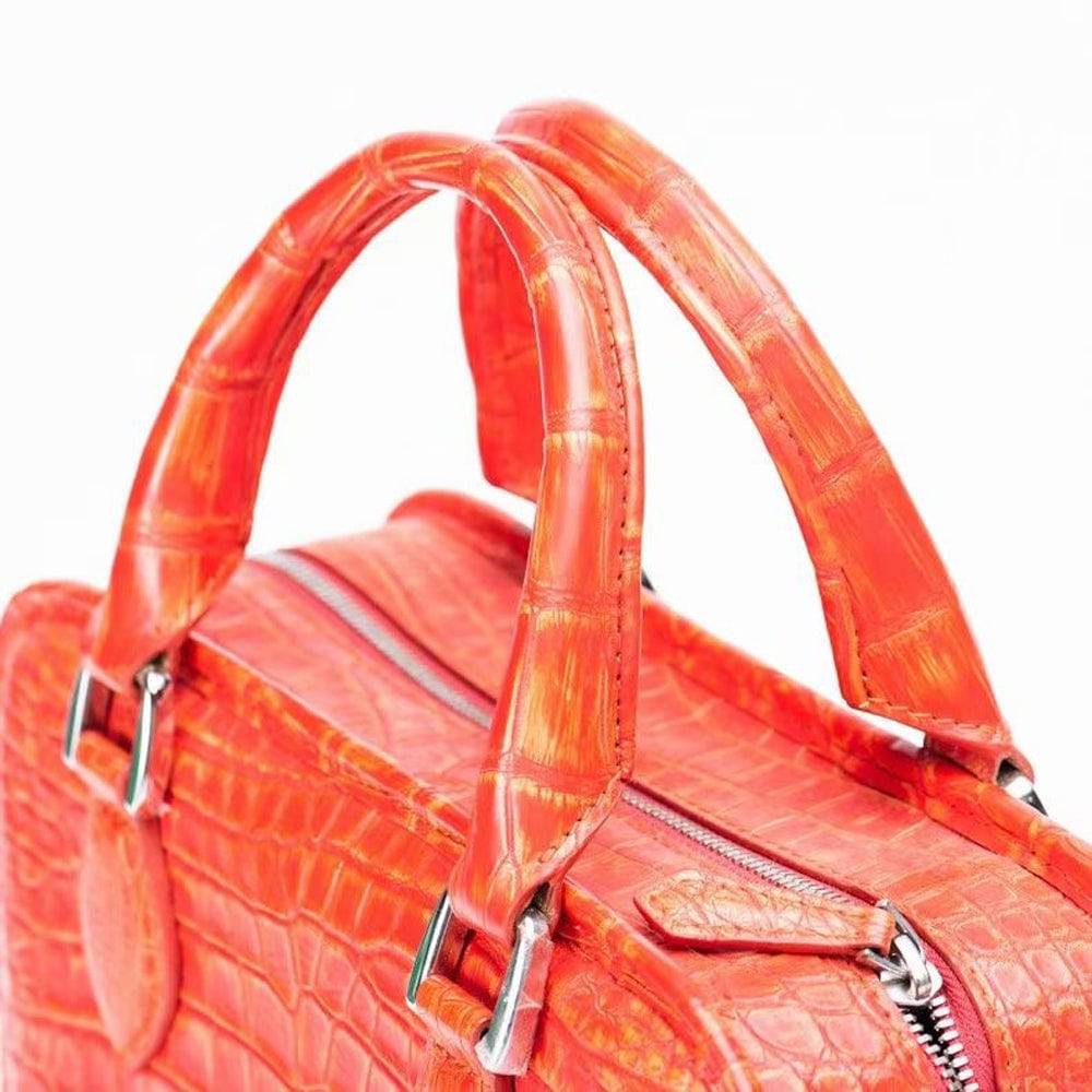 Crocodile Leather Small Top Handle Tote Bag Orange