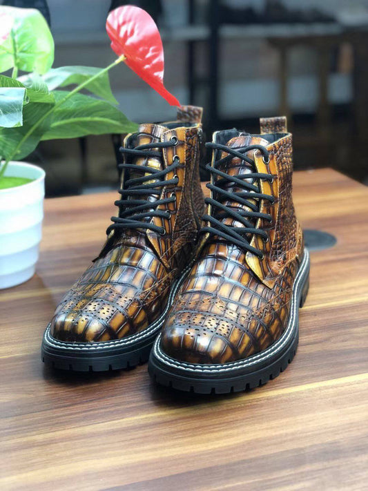 Crocodile Shoes, Vintage Crocodile Skin Leather Martin Boots